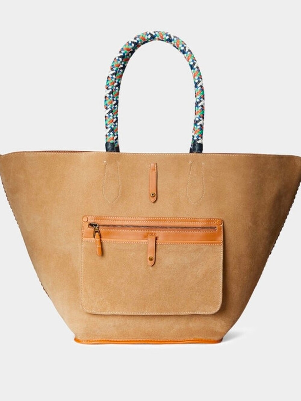 🐎RARE Polo Ralph Lauren🐎 - XL Natural Bellport Tote Bag w/Woven Handles - Picture 3 of 15